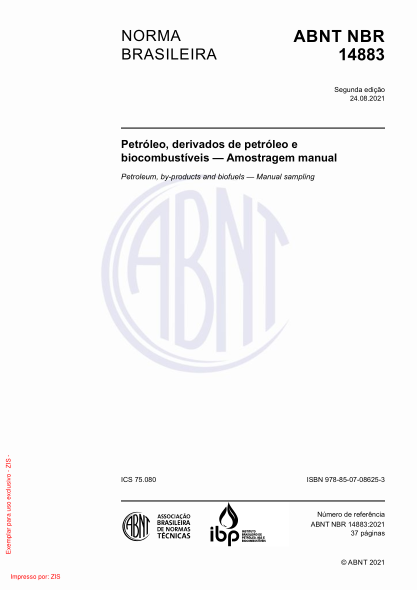 abnt nbr 14883-2021petroleum, by-products and biofuels - manual sampling