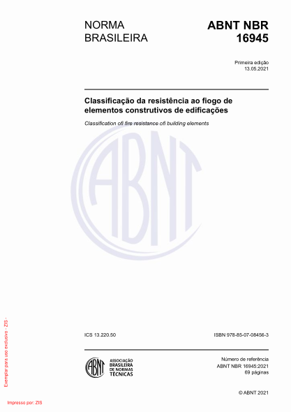 abnt nbr 16945-2021classification of fire resistance of building elements